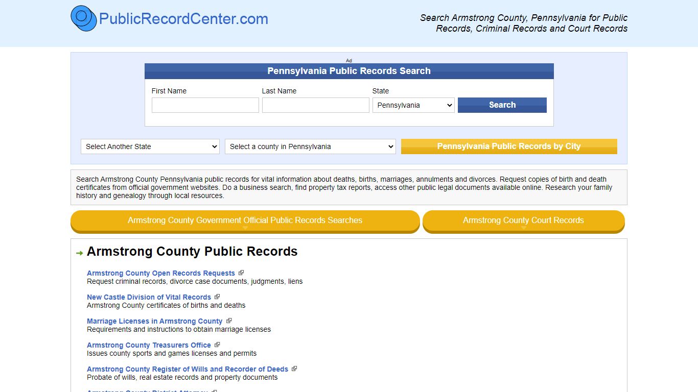 Armstrong County Pennsylvania Free Public Records - Court ...